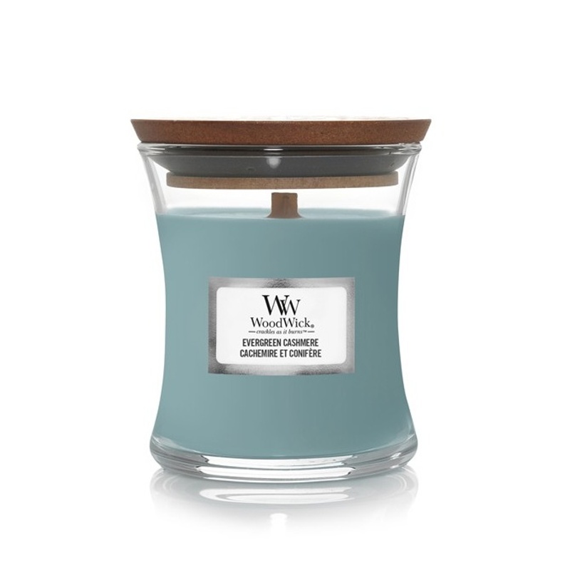 Svíčky WoodWick - Vonná svíčka WoodWick Evergreen Cashmere 85g