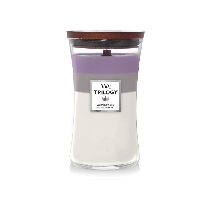 Svíčky WoodWick - Vonná svíčka WoodWick Trilogy Amethyst Sky 609g