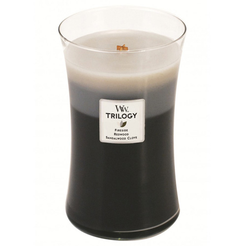 Svíčky WoodWick Trilogy - Vonná svíčka WoodWick Trilogy Hřejivé dřevo 623,7g