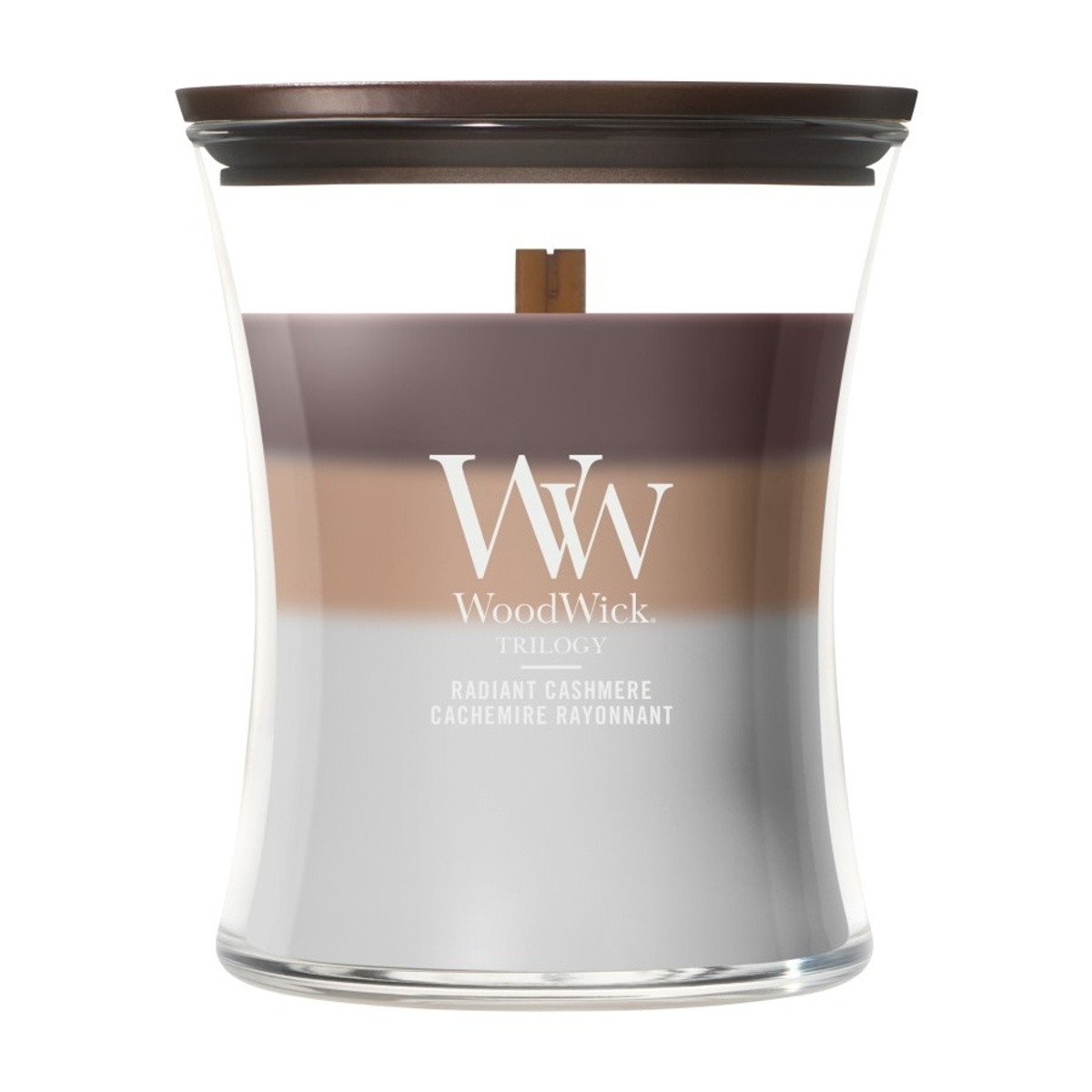 Svíčky WoodWick - Vonná svíčka WoodWick Trilogy Radiant Cashmere 275g