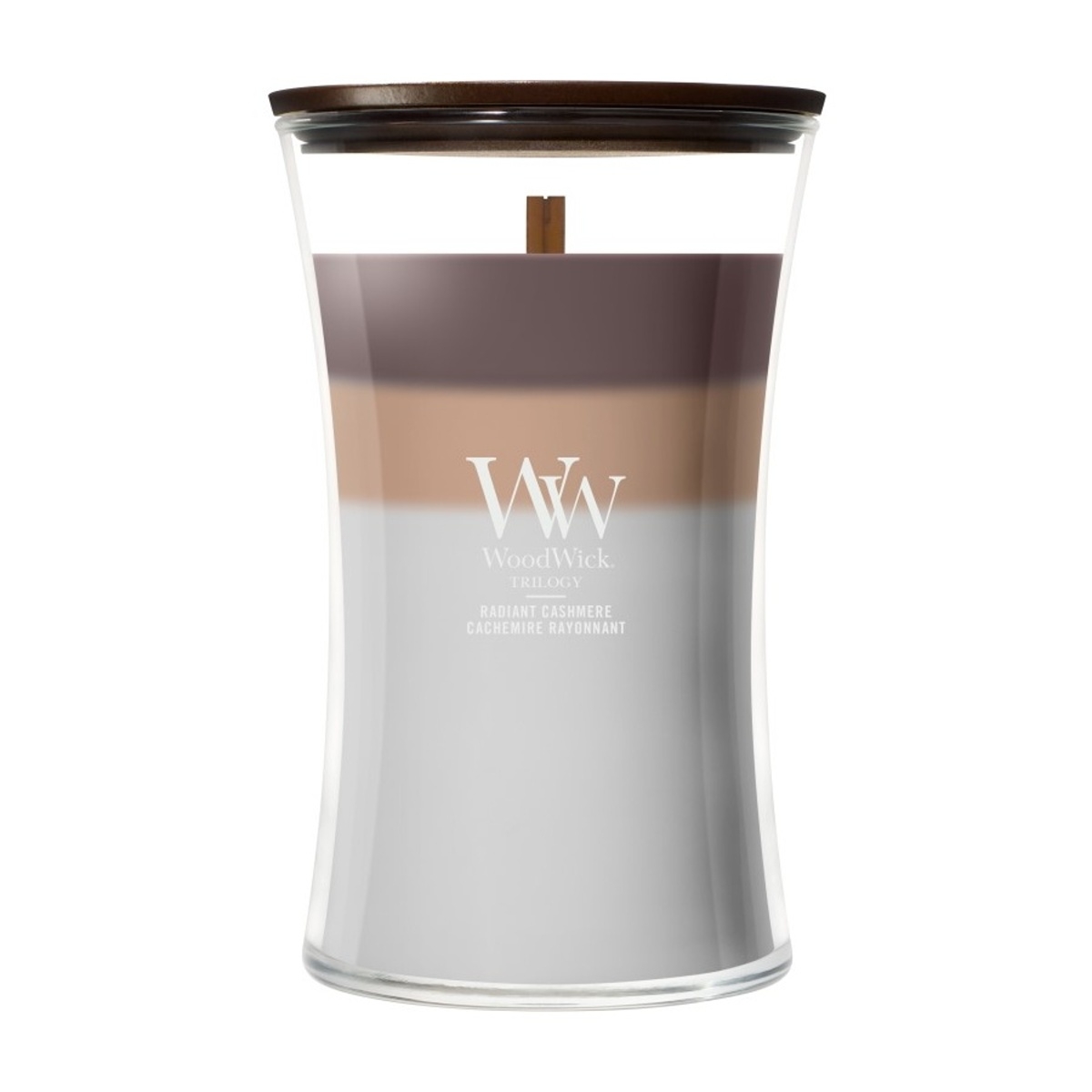 Svíčky WoodWick - Vonná svíčka WoodWick Trilogy Radiant Cashmere 609g