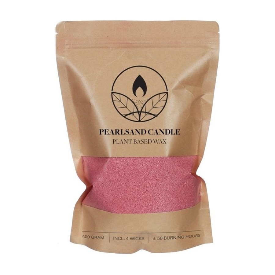 Vosky na svíčky a knoty - Vosk na svíčku PEARLSAND + 4 knoty, růžový 400g