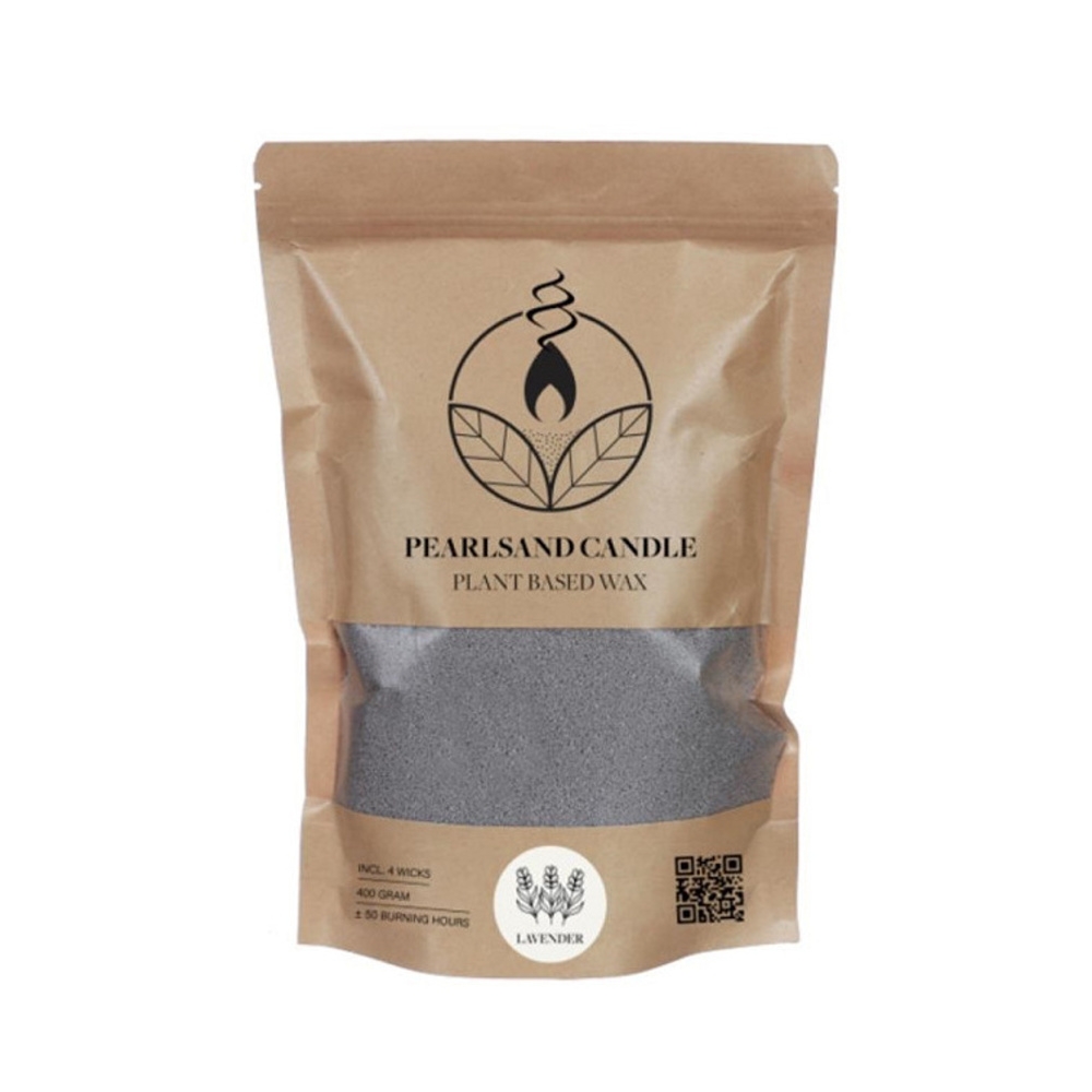 Vosky na svíčky a knoty - Vosk na svíčku vonný lavender PEARLSAND + 4 knoty, šedý 400g