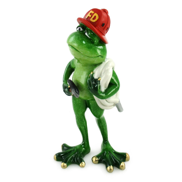 Dekorační figurky zvířat - Žába hasič polystone zelená 15cm