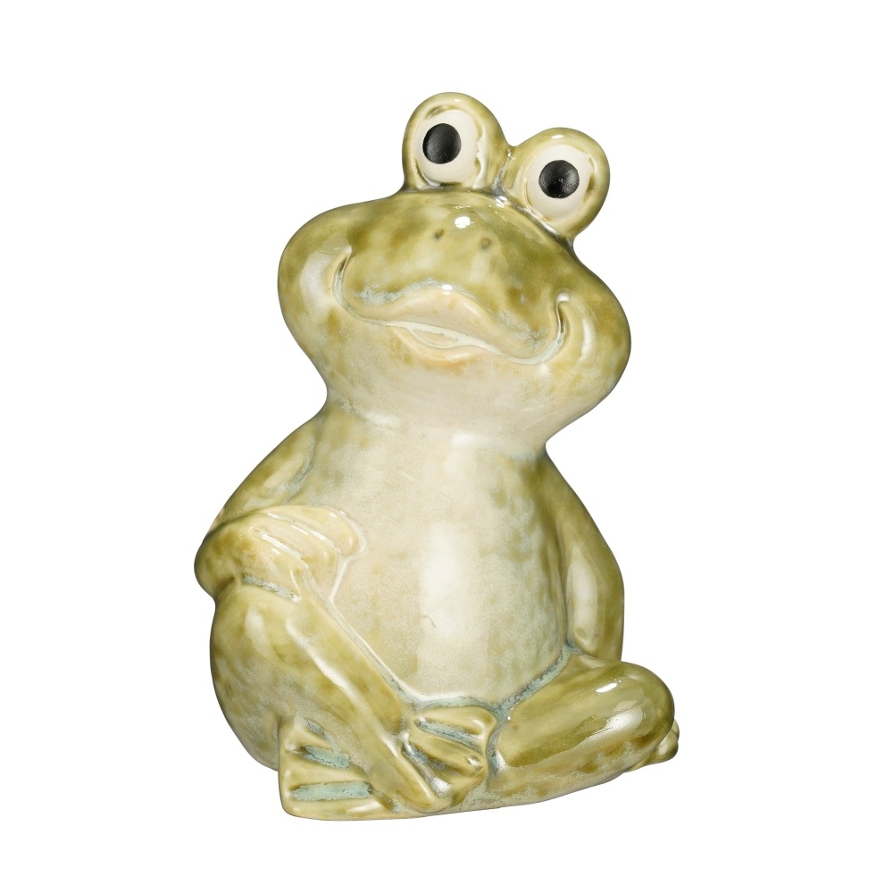 Dekorační figurky zvířat - Žába sedící porcelánová sv.zelená 13cm