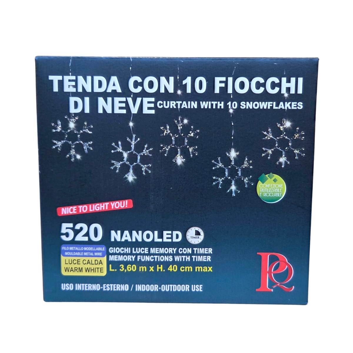 Venkovní osvětlení - Záclona 10 vloček svítící venkovní 520LED, t.bílá s časovačem, stříbrná 3,6m