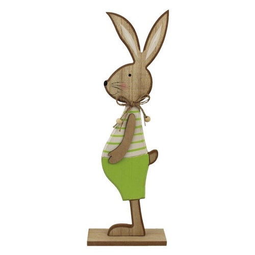 Dekorace - Zajíc chlapec na podstavci dřevo přírodní-zelená 40cm