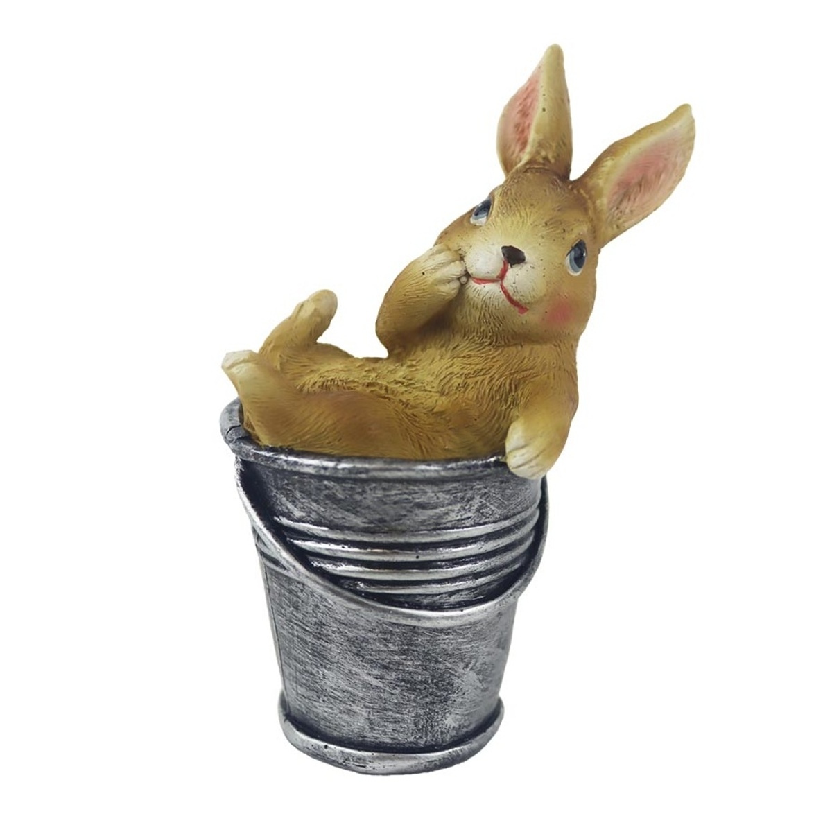 Dekorační figurky zvířat - Zajíc na kbelíku polyresinový 12cm