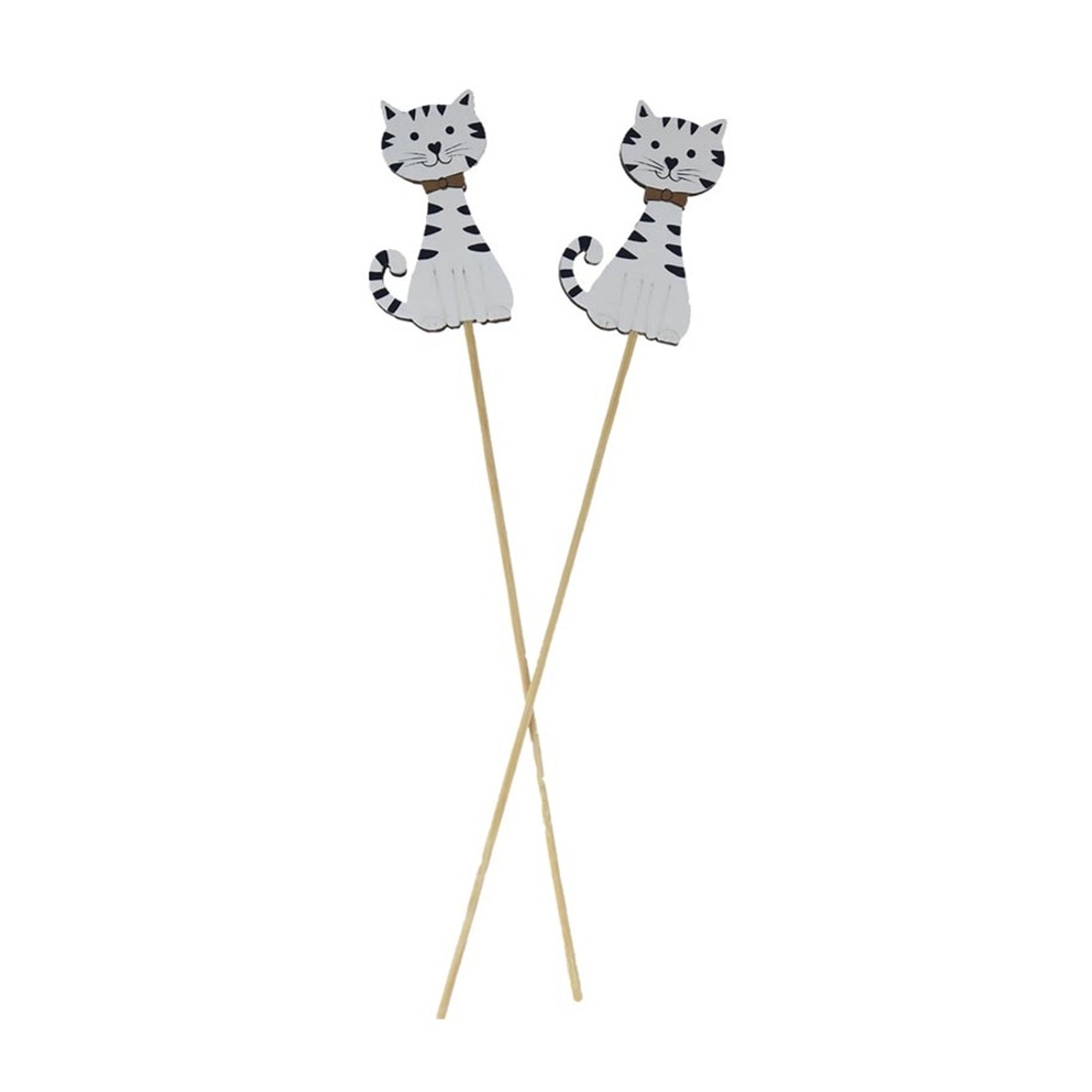 Zápichy - Zápich dřevěná kočka bílo-černá 29cm