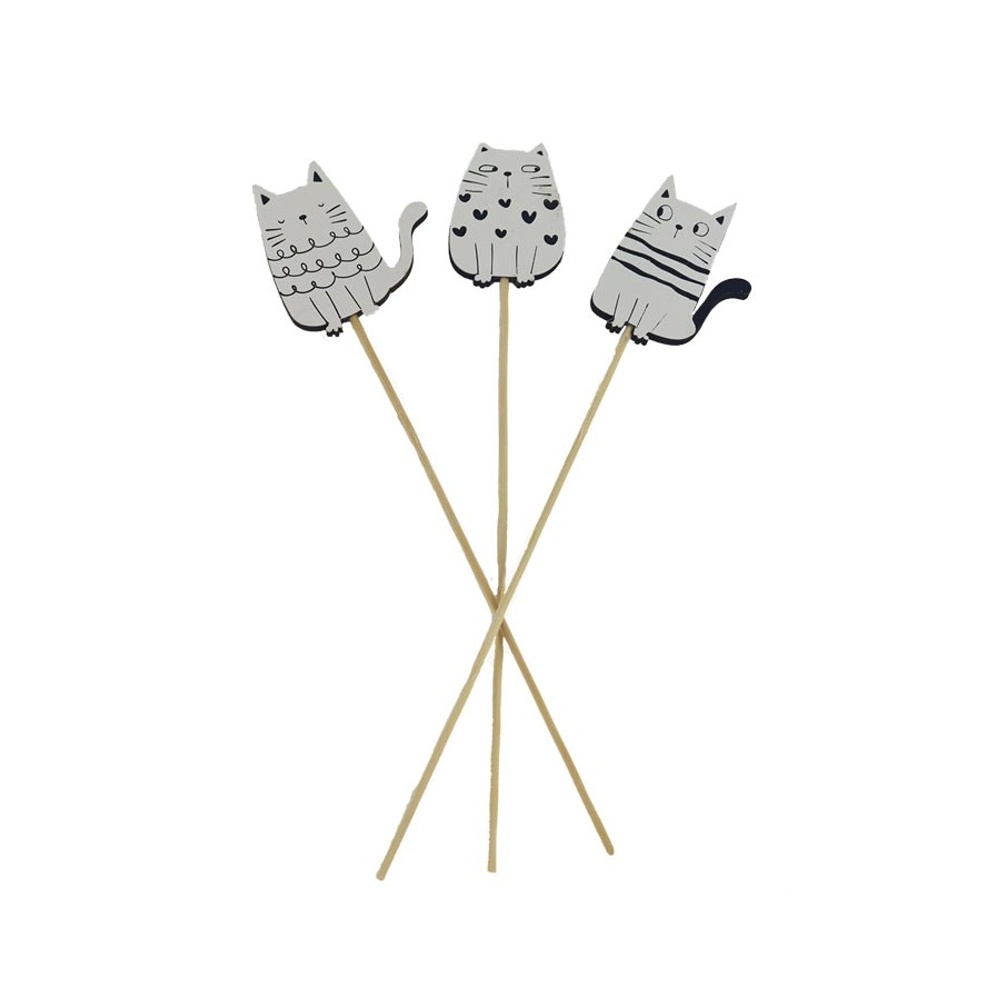 Zápichy - Zápich dřevěná kočka bílo-černá mix 25cm