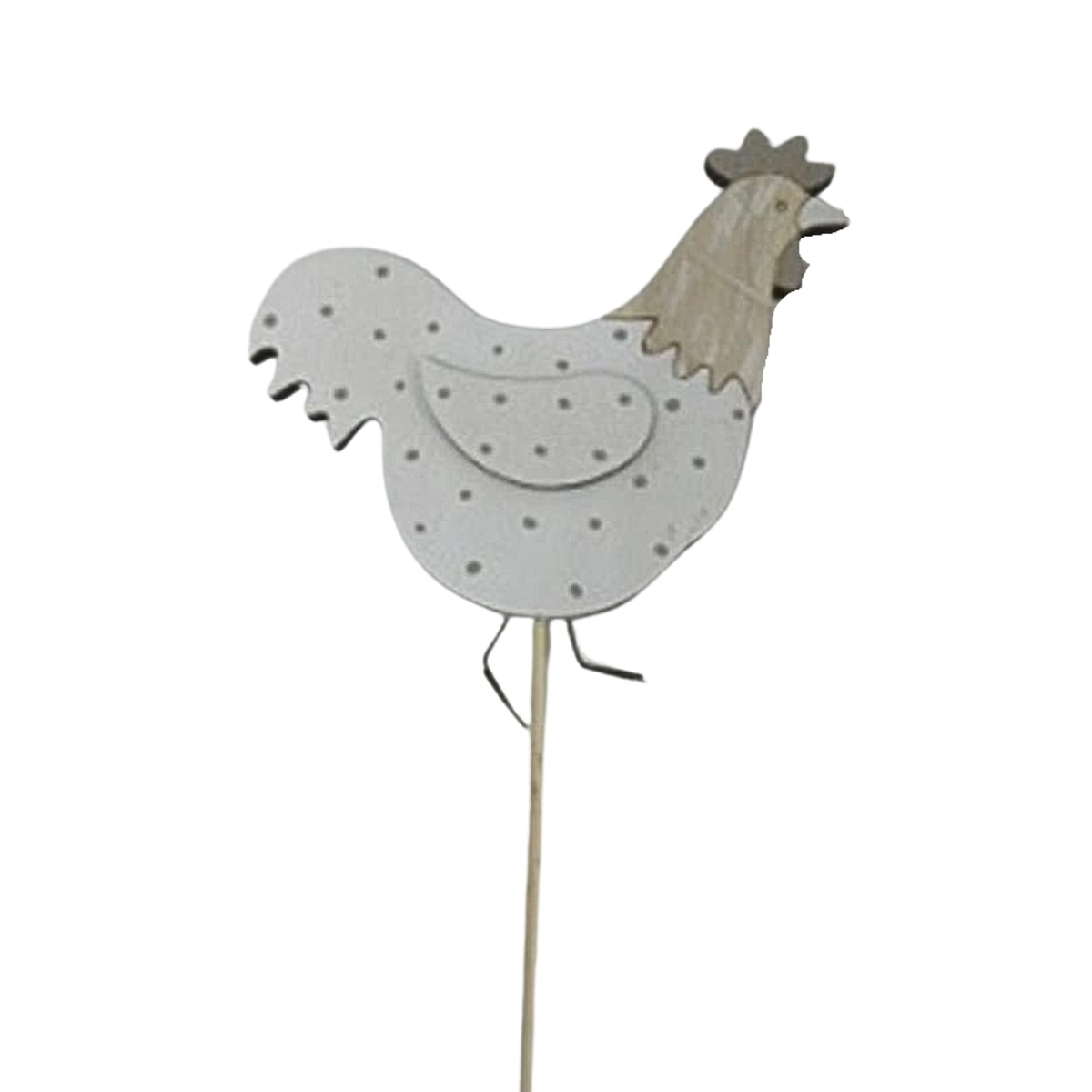 Velikonoční ozdoby - Zápich dřevěná slepice s puntíky 32cm