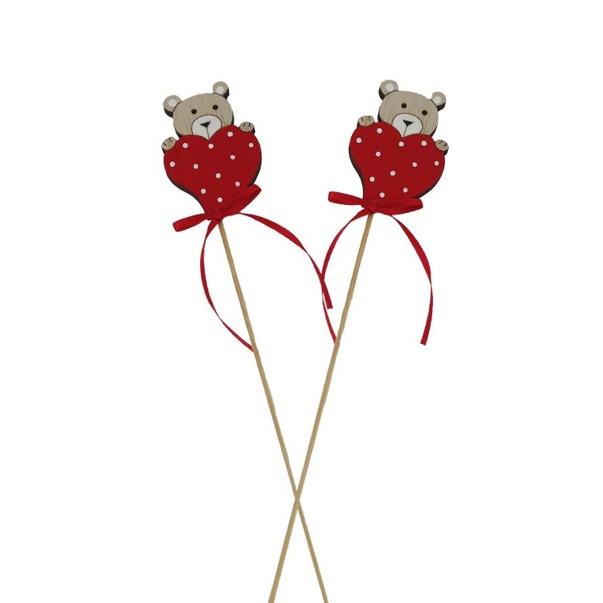 Dekorace - Zápich dřevěný medvěd se srdcem a puntíky 23,5cm