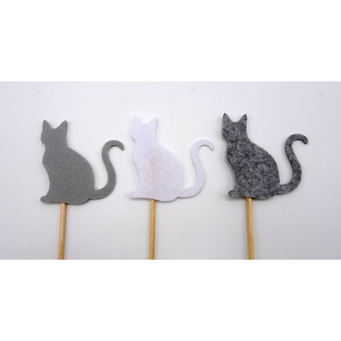 Zápichy - Zápich kočka sedící plstěná mix 25cm