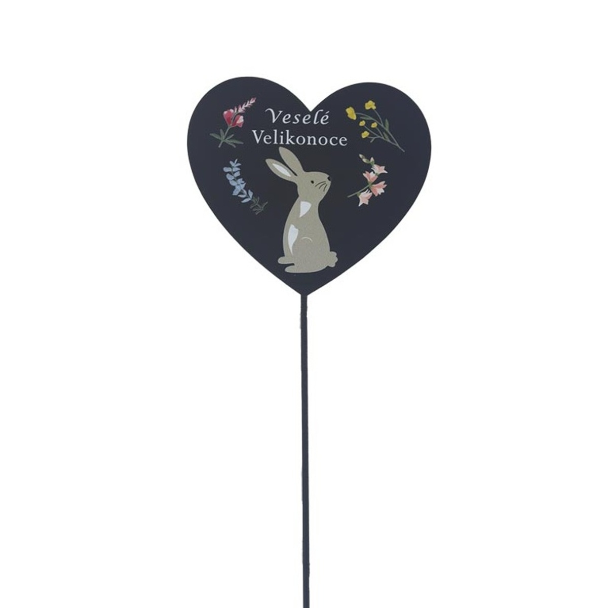 Velikonoční ozdoby - Zápich kovové srdce s nápisem VESELÉ VELIKONOCE a zajícem 33cm