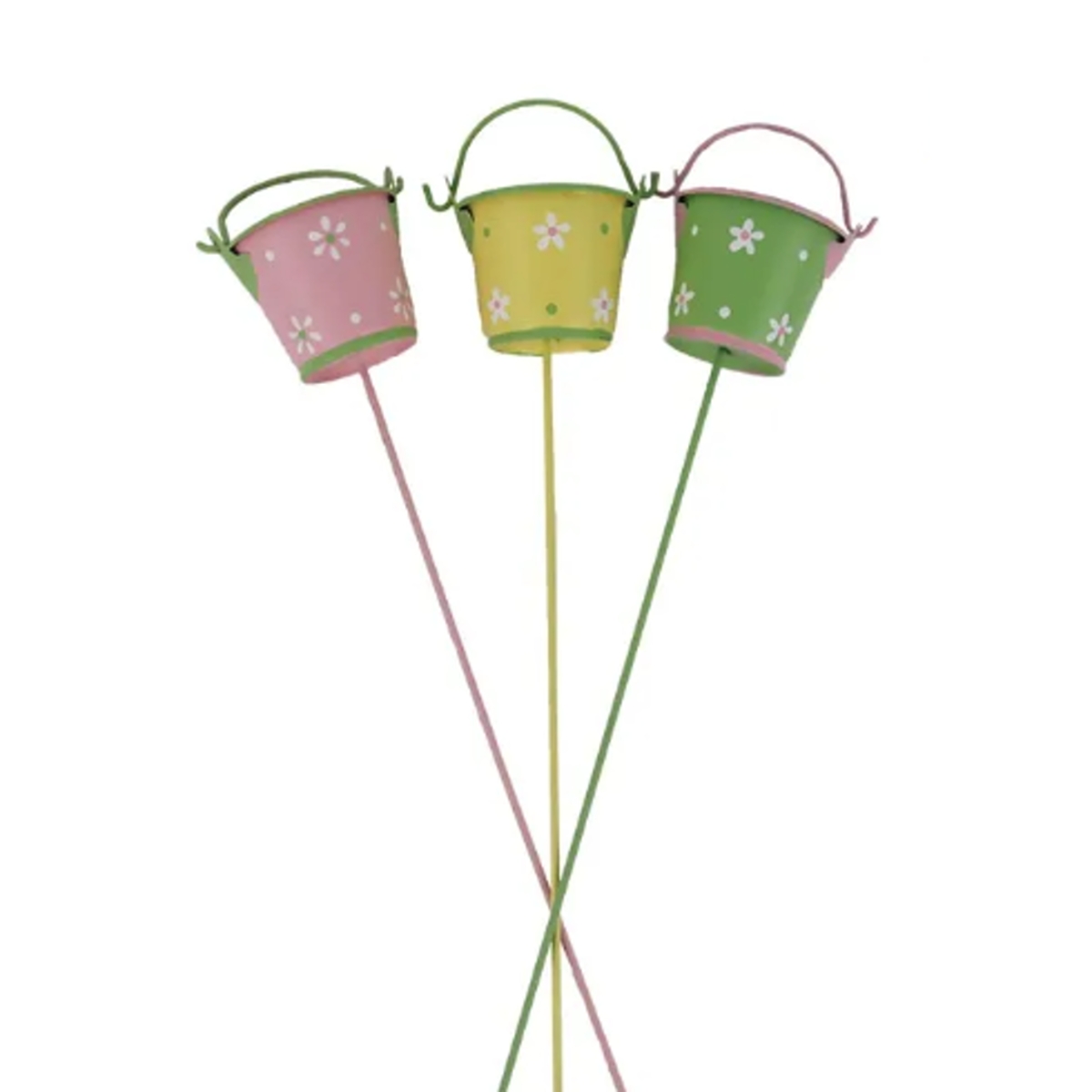 Zápichy - Zápich kovový kbelík s květy mix 30cm