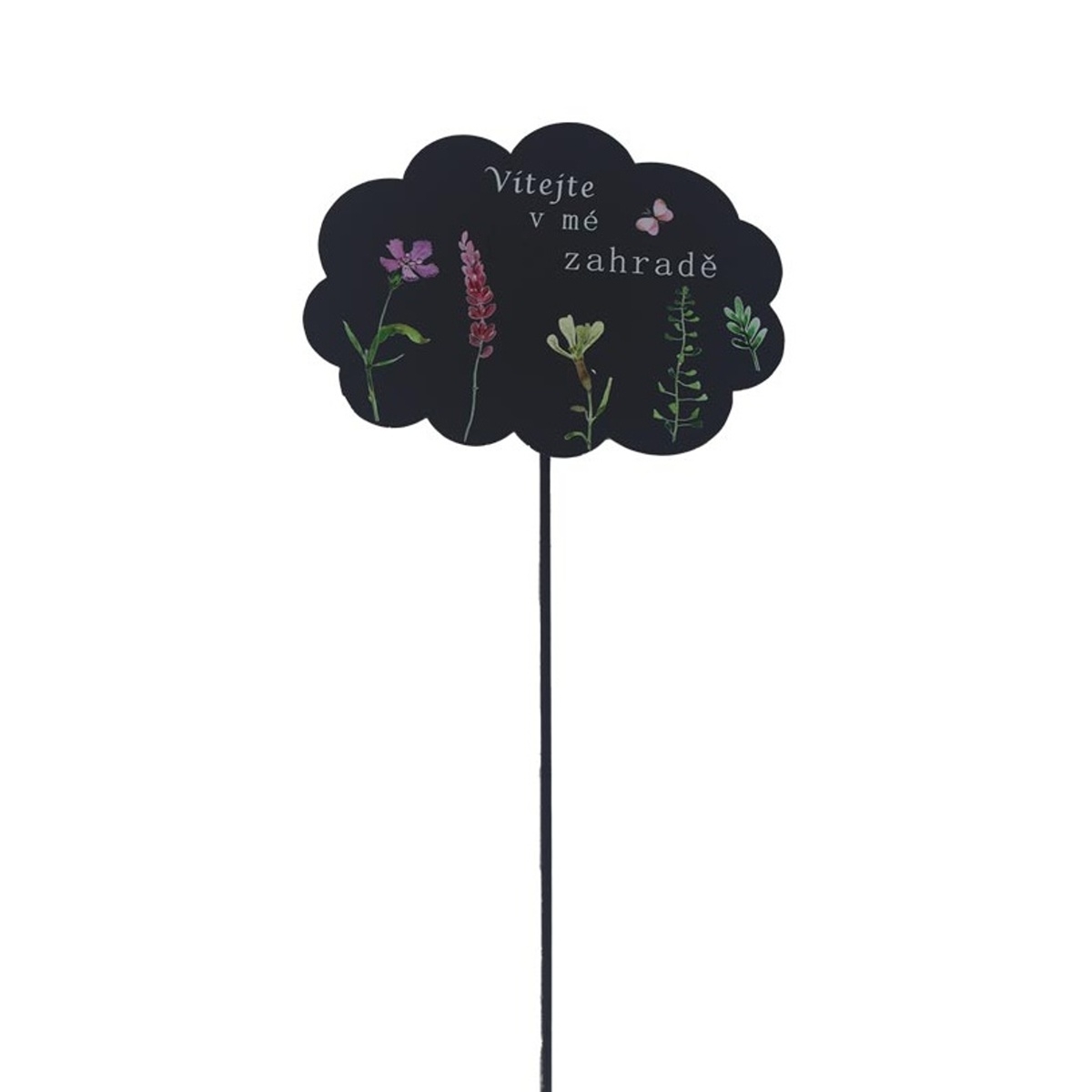 Zápichy - Zápich kovový mrak VÍTEJTE V MÉ ZAHRADĚ s květy 37cm