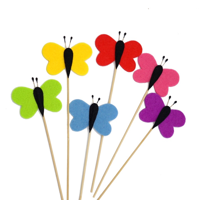 Zápichy - Zápich motýl plstěný mix 25cm