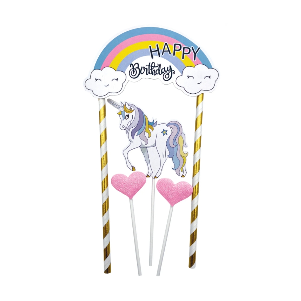 Dětské zboží - Zápich na dort jednorožec se srdíčky 23cm