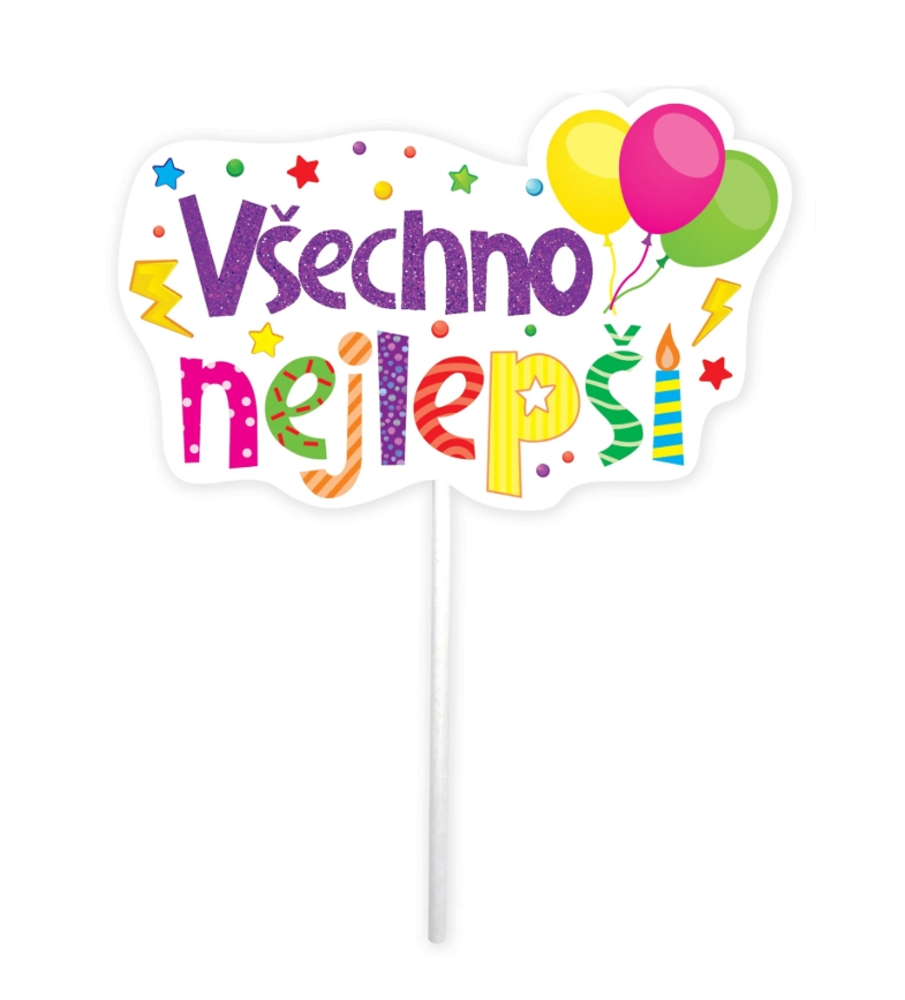 Dětské zboží - Zápich na dort Všechno nejlepší 19,5cm