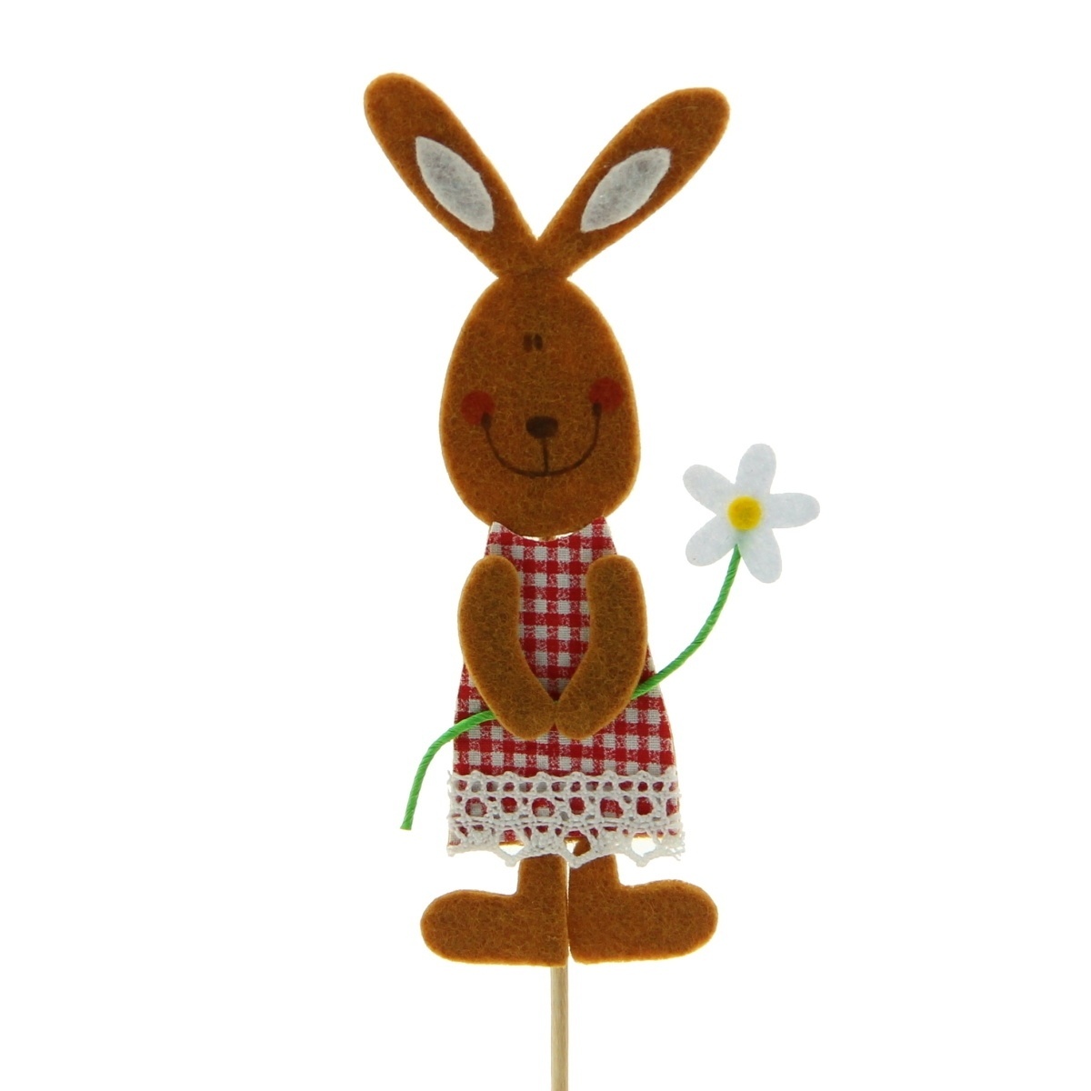 Velikonoční postavičky - Zápich plstěná zaječice s kytkou hnědá 20cm