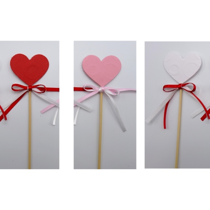 Zápichy - Zápich srdce karton s mašlí mix 5cm