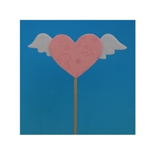 Zápichy - Zápich srdce s křídly bílo-růžové