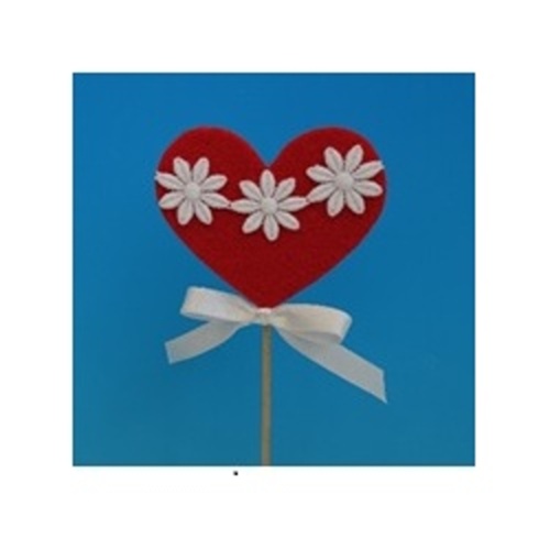 Zápichy - Zápich srdce s květy bílo-červená