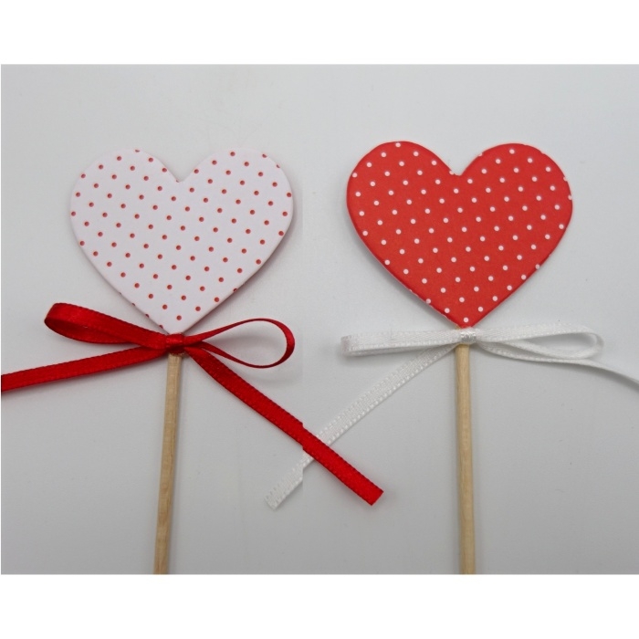 Zápichy - Zápich srdce s puntíky karton s mašlí mix 5cm