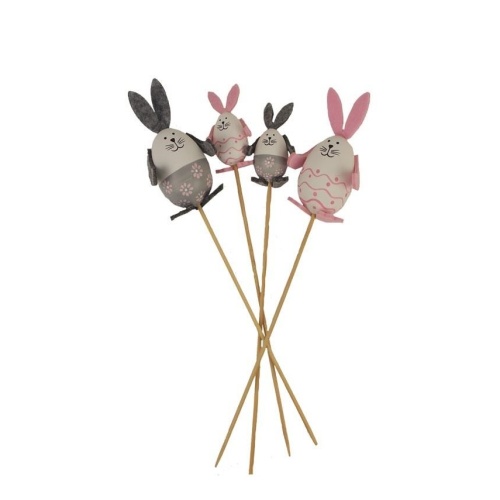 Zápichy - Zápich vejce zajíc 6ks mix velikostí šedá a růžová 27cm