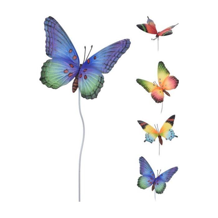 Zápichy - Zápich zahradní motýl kovový mix 69cm