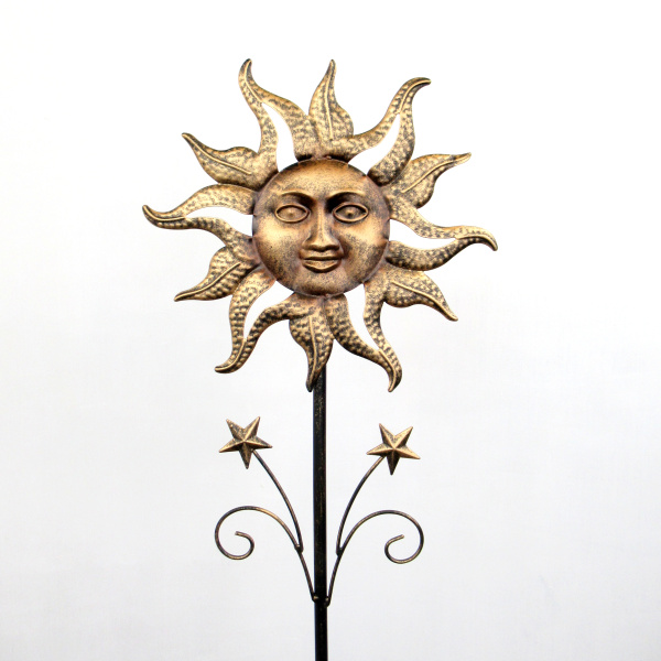 Tyčky a opory - Zápich zahradní slunce s hvězdami kov zlatá 26,5x100cm