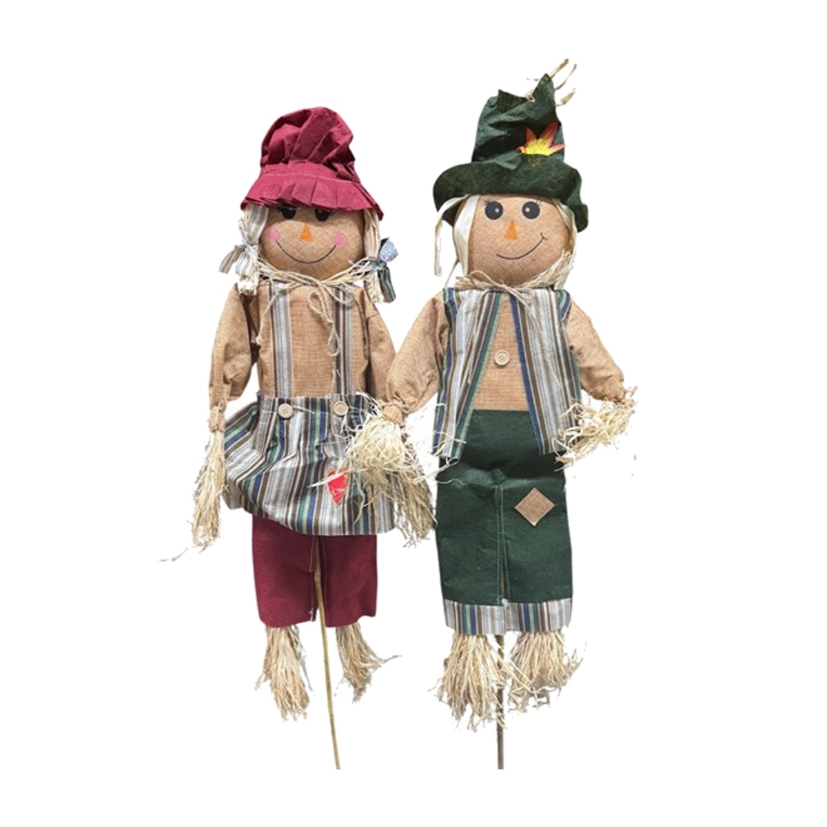 Dekorace - Zápich zahradní strašák z látky/lýka/bambusu mix, 130cm