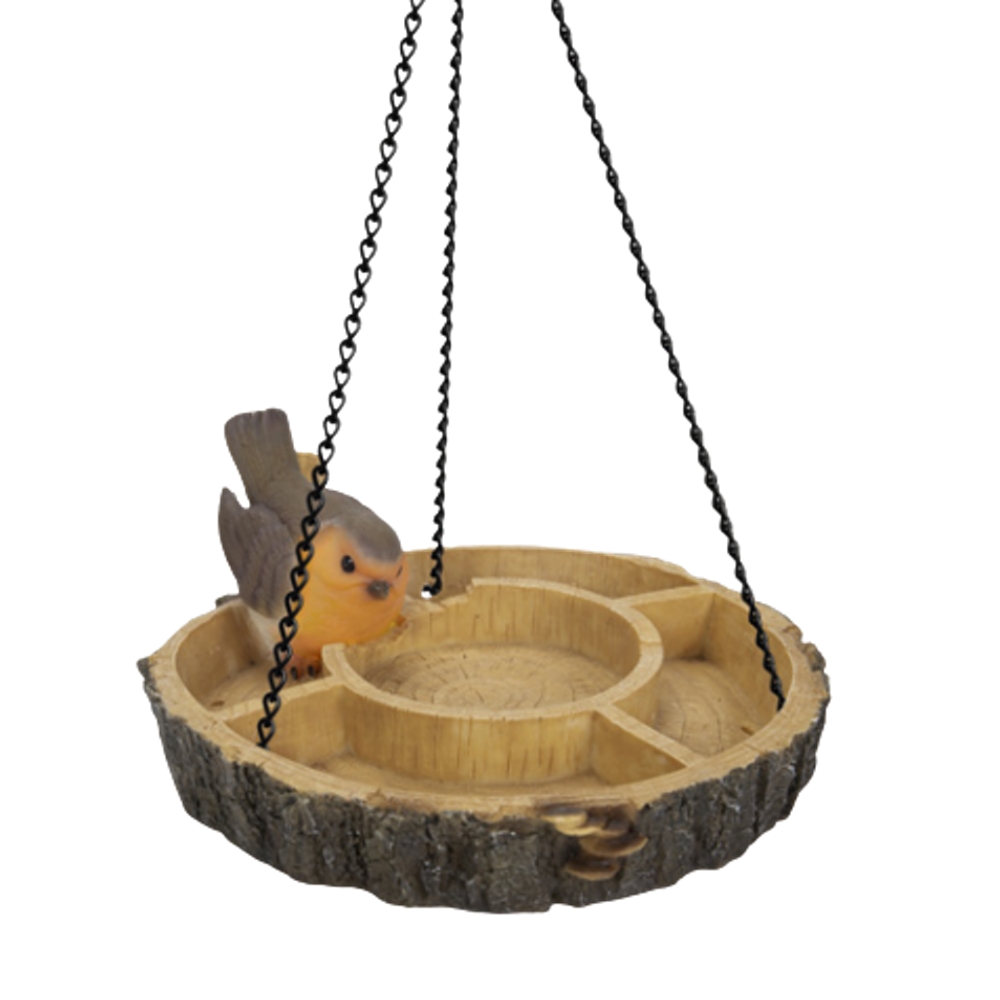 Krmítka, budky, domečky - Závěsné krmítko s červenkou polyresinové 18cm