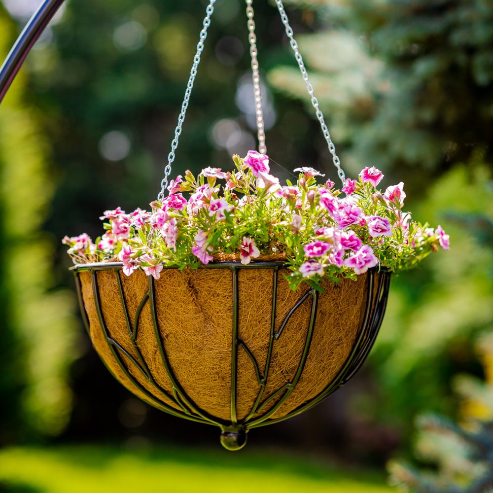 Závěsný koš LIANE kovový černý s kokosovou vložkou 35cm-0