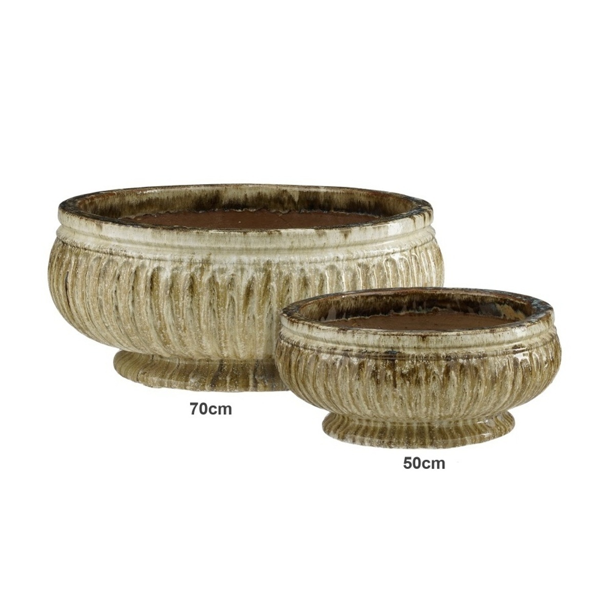 Keramické květináče - Žebrovaná kulatá miska hliněná BAURU krémová 50cm