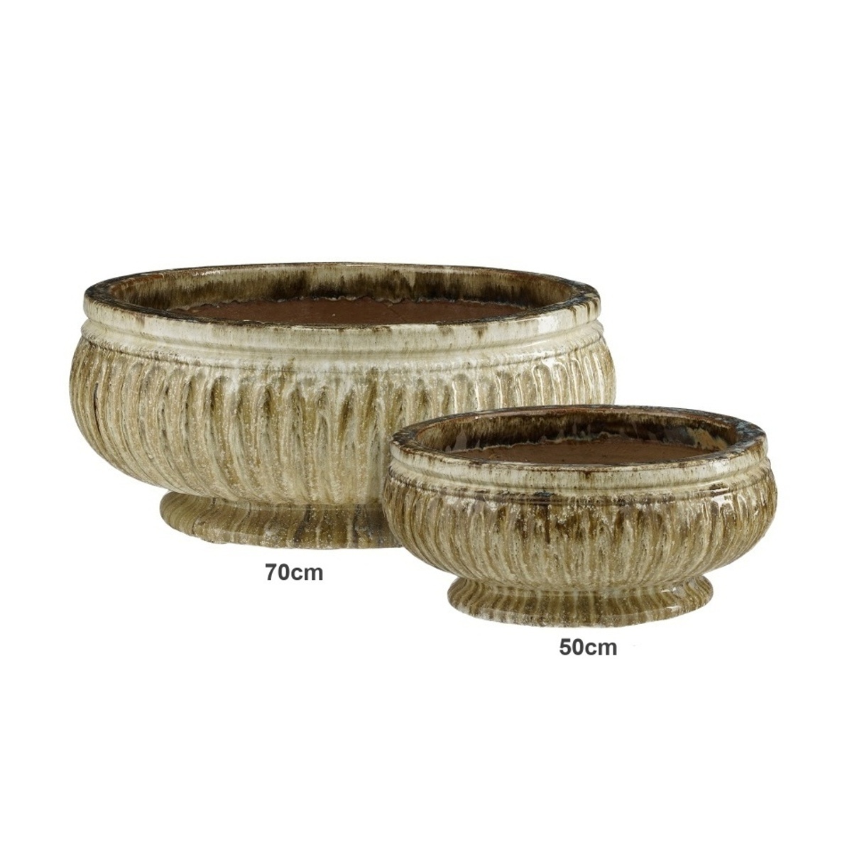 Keramické květináče - Žebrovaná kulatá miska hliněná BAURU krémová 70cm