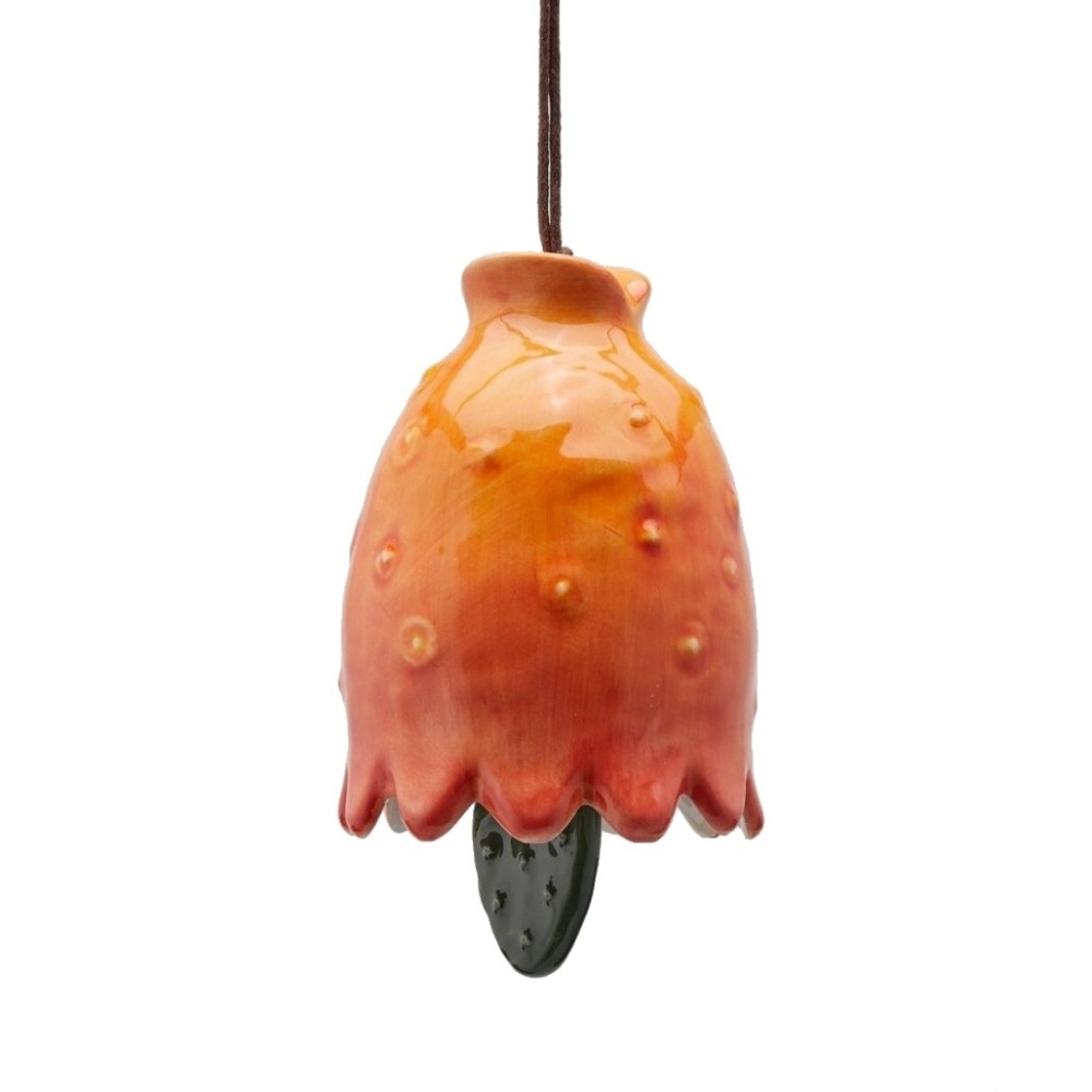 Keramické dekorace - Zvonek keramický květ OPUNCIE zeleno-oranžový 11cm