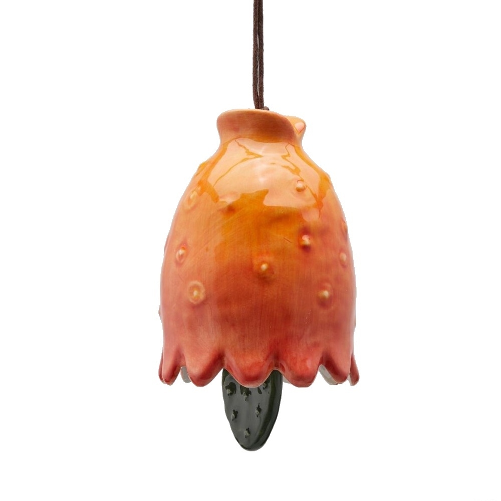 Keramické dekorace - Zvonek keramický květ OPUNCIE zeleno-oranžový 8cm