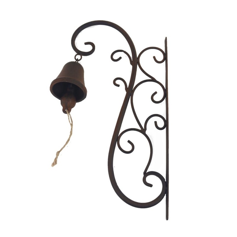 Kovové dekorace - Zvonek na zeď kovový hnědý 32,5cm