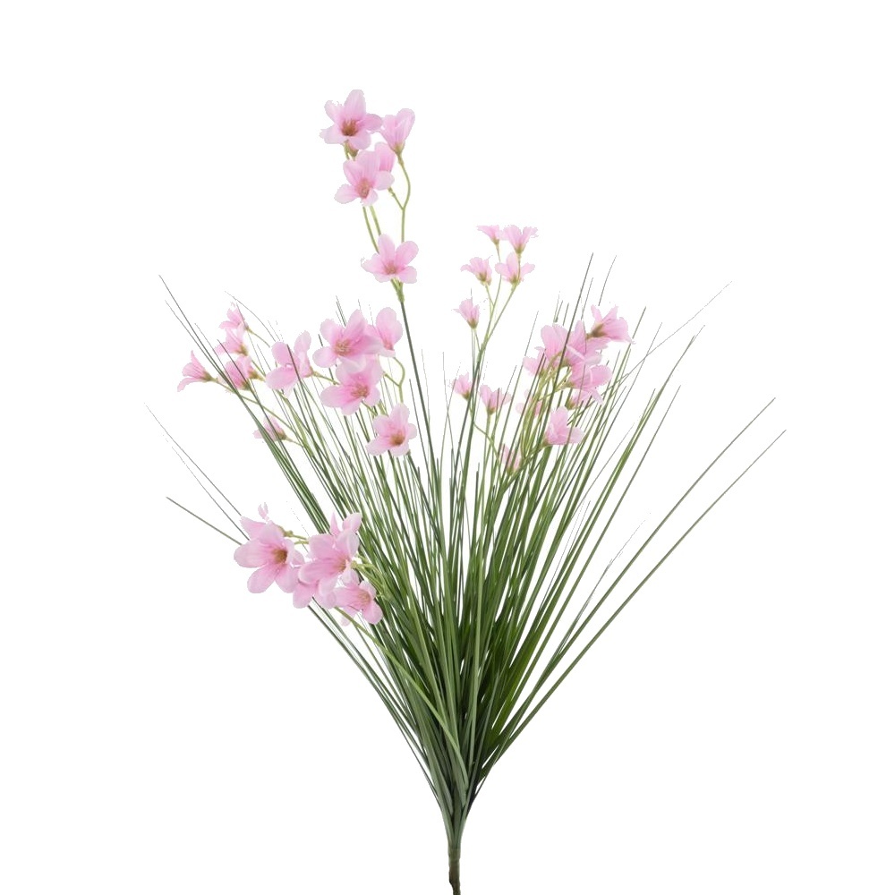 Umělé květiny ve svazku - Zvonek s trávou v trsu umělá růžový 66cm