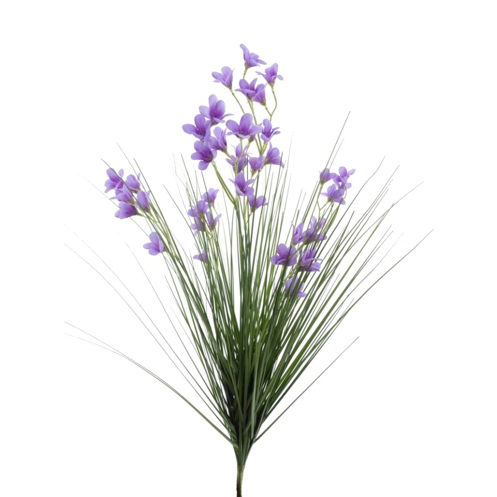 Umělé květiny ve svazku - Zvonek s trávou v trsu umělý levandulový 66cm